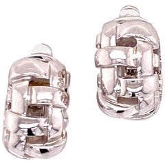 Tiffany & Co. Italy 18 Karat White Gold Weave Huggie Hoop Earrings