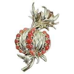 Tiffany & Co. Italy 18k Yellow Gold & Coral Flower Brooch Vintage, Picture 2 of