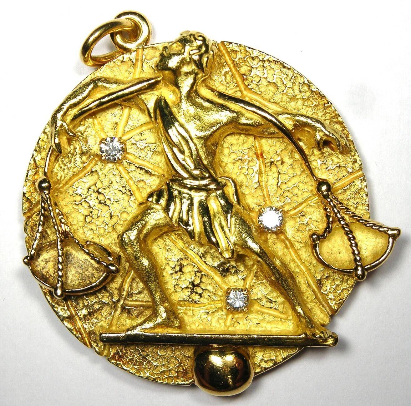 Women's or Men's TIFFANY & CO. ITALY 18k Yellow Gold & Diamond Libra Zodiac Pendant Vintage Rare