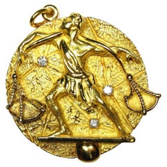 TIFFANY & CO. ITALY 18k Yellow Gold & Diamond Libra Zodiac Pendant Vintage Rare