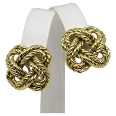 TIFFANY & CO. Italy 18k Yellow Gold Knot Motif Clip On Earrings Vintage 1970s