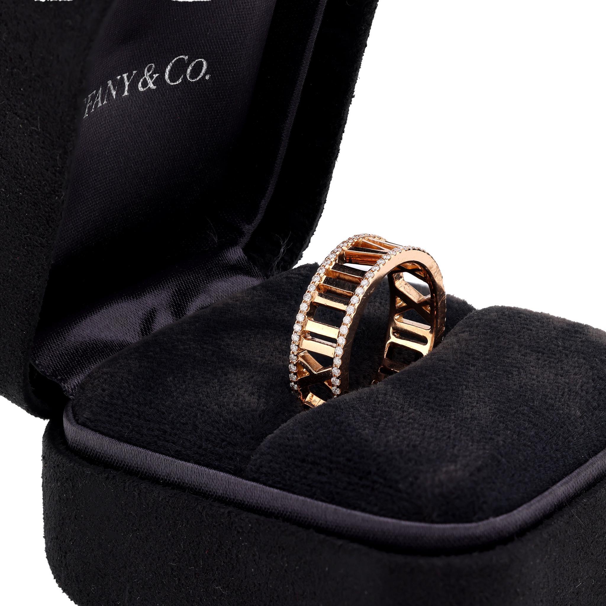 Tiffany & Co. Italy Diamond 18K Rose Gold Open Atlas Ring In Excellent Condition In Beverly Hills, CA