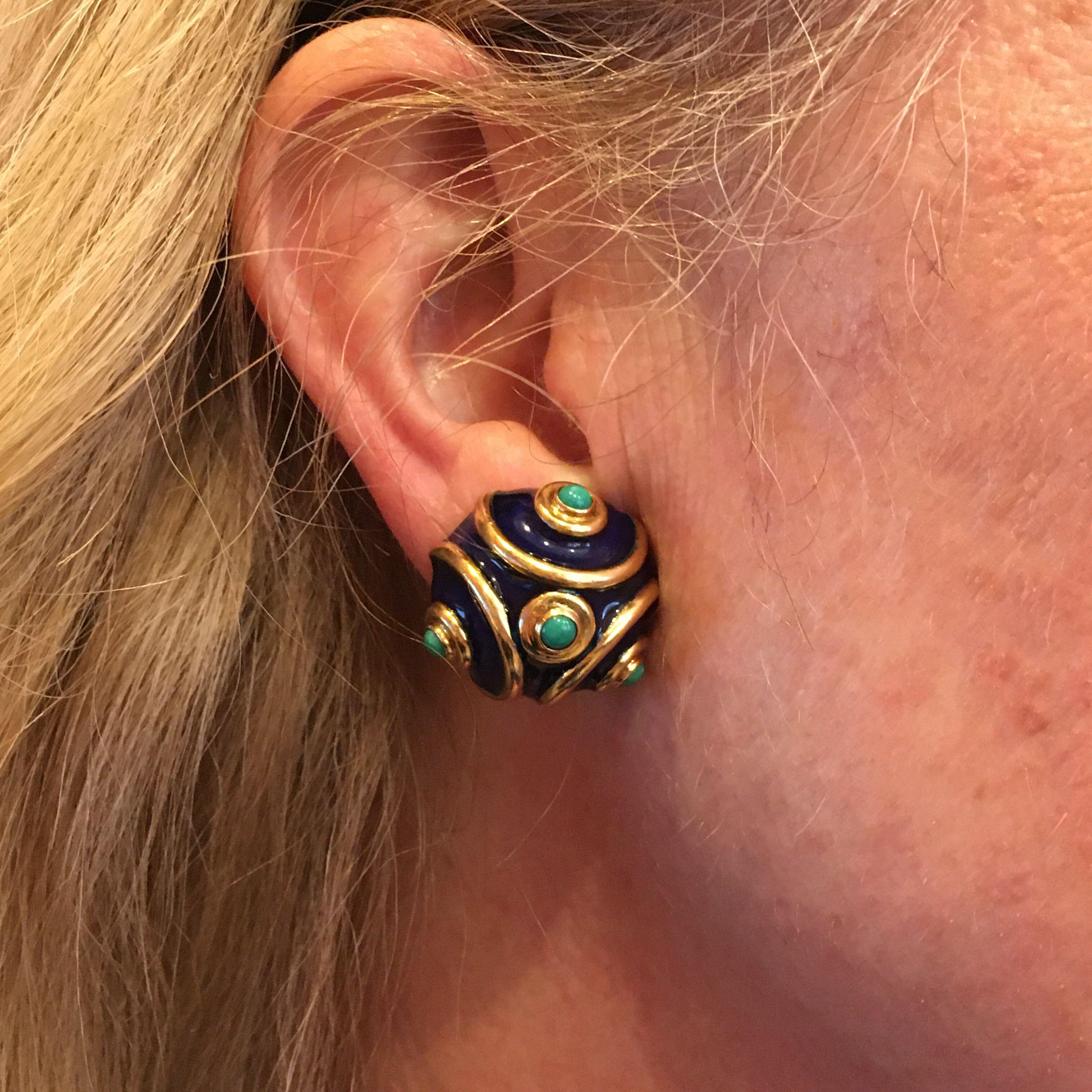 Tiffany & Co., Italy Enamel, Turquoise and Gold Earrings In Good Condition In New York, NY