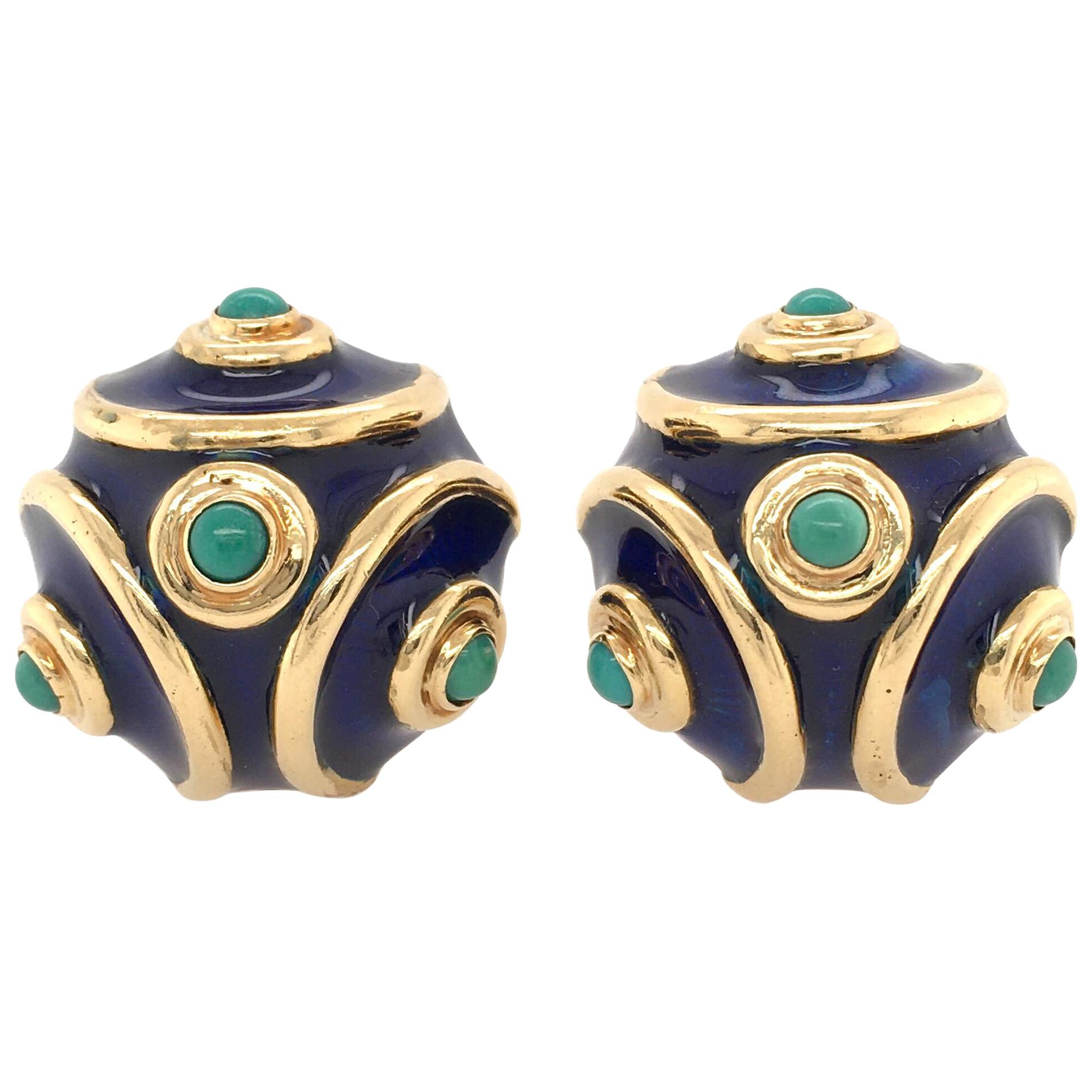 Tiffany & Co., Italy Enamel, Turquoise and Gold Earrings