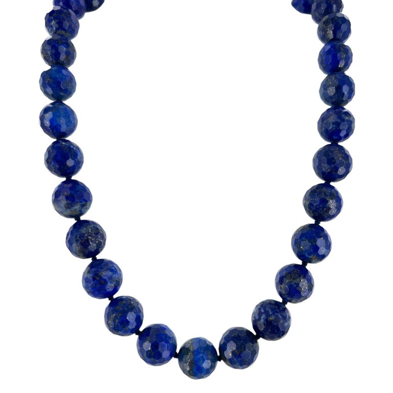 Contemporary Tiffany & Co. Italy Faceted Lapis Lazuli Bead 14K Yellow Gold Clasp Necklace For Sale