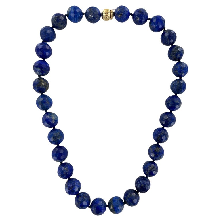 Tiffany & Co. Italy Faceted Lapis Lazuli Bead 14K Yellow Gold Clasp Necklace For Sale