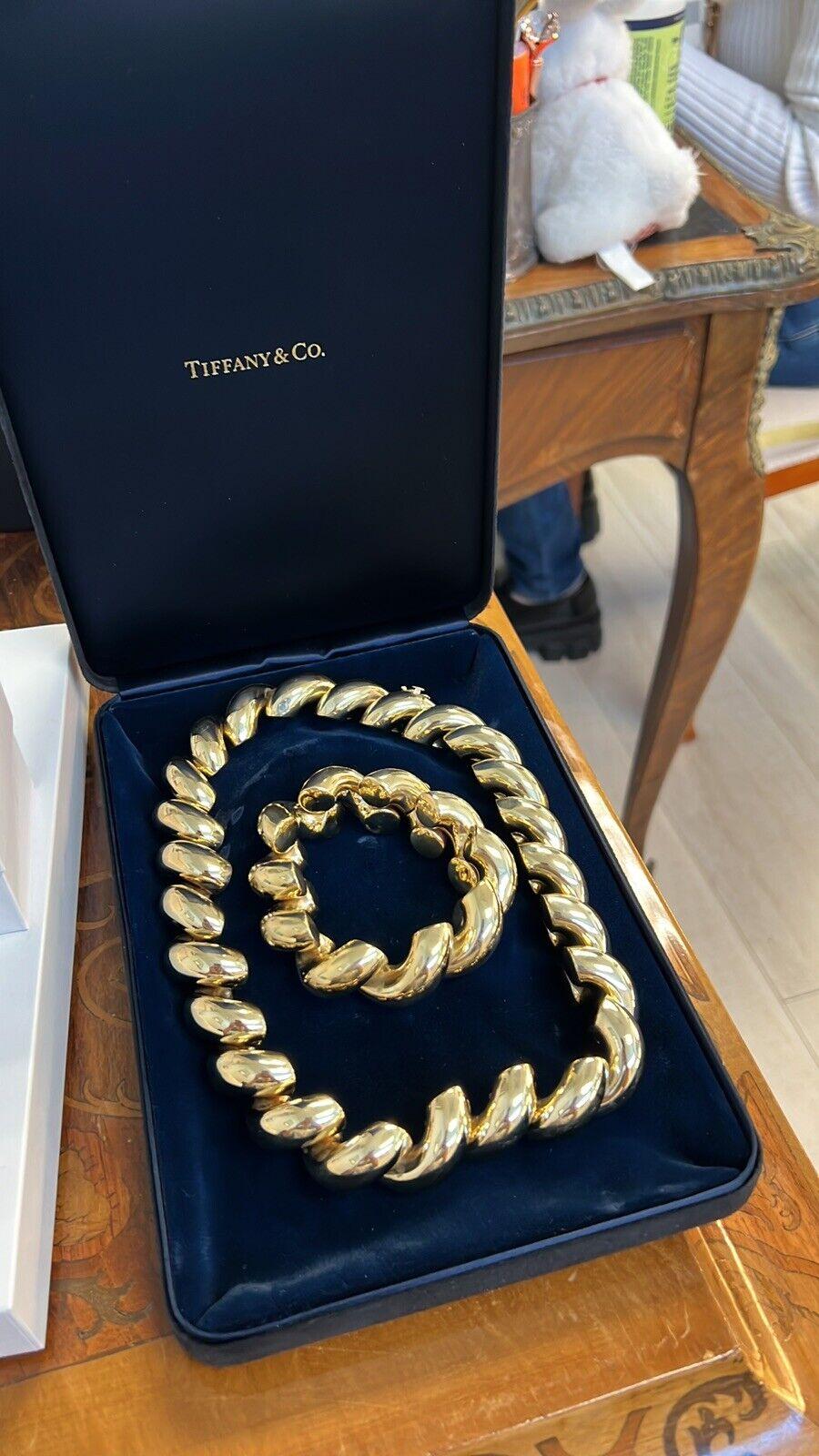 TIFFANY & CO. Italien Retro 14k Gelbgold Halskette & Armband Set mit Schachtel Rare 1