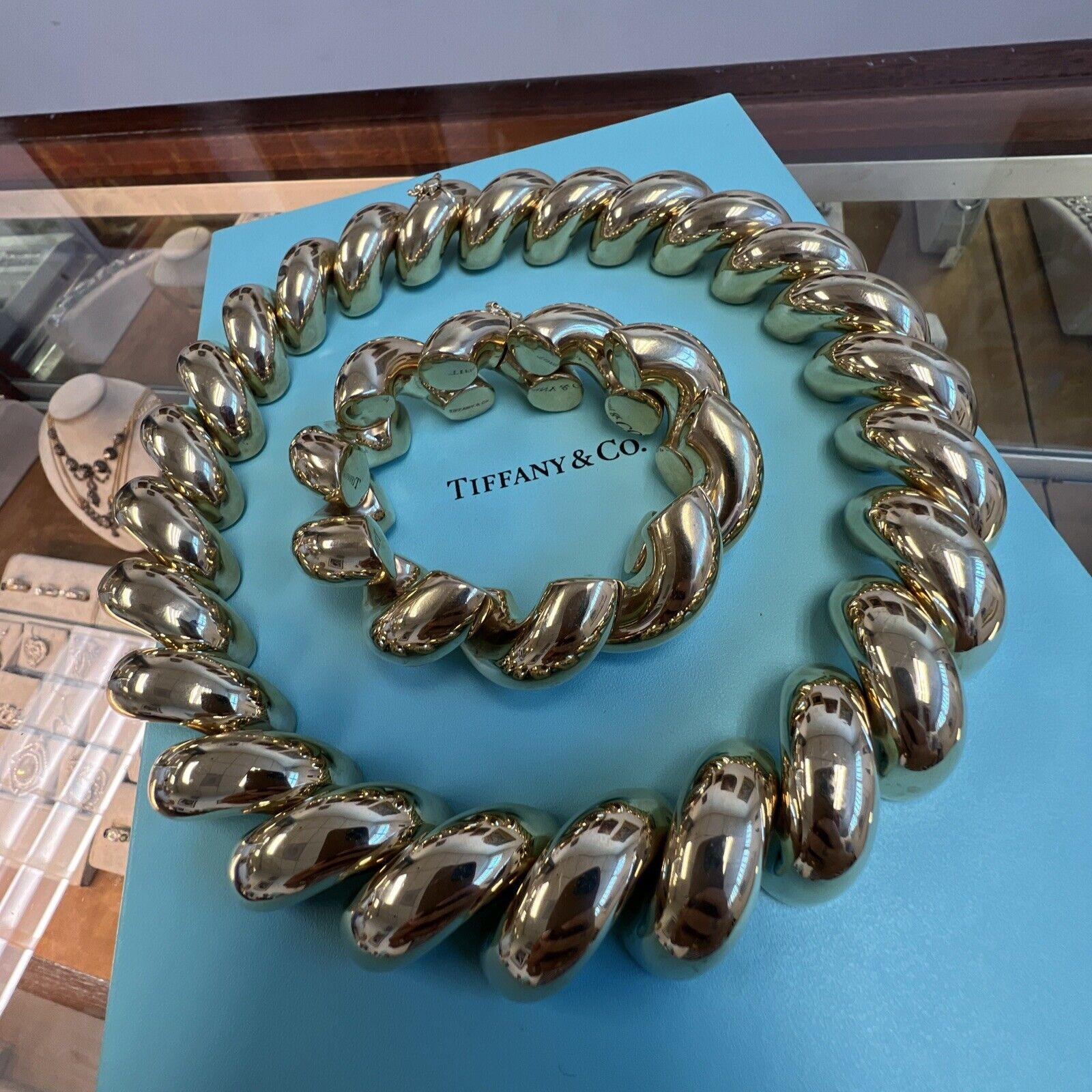 TIFFANY & CO. Italien Retro 14k Gelbgold Halskette & Armband Set mit Schachtel Rare 4