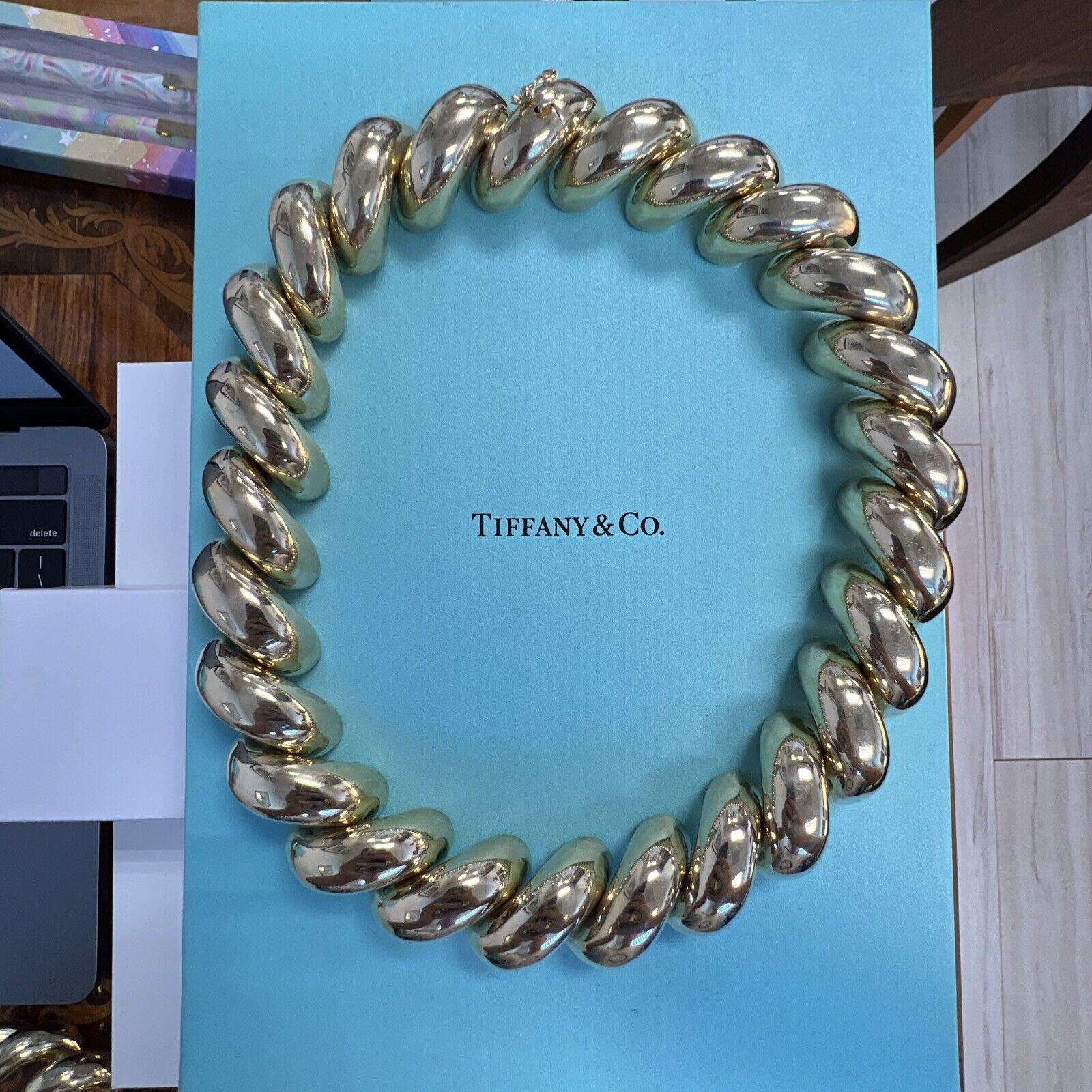 TIFFANY & CO. Italien Retro 14k Gelbgold Halskette & Armband Set mit Schachtel Rare 5