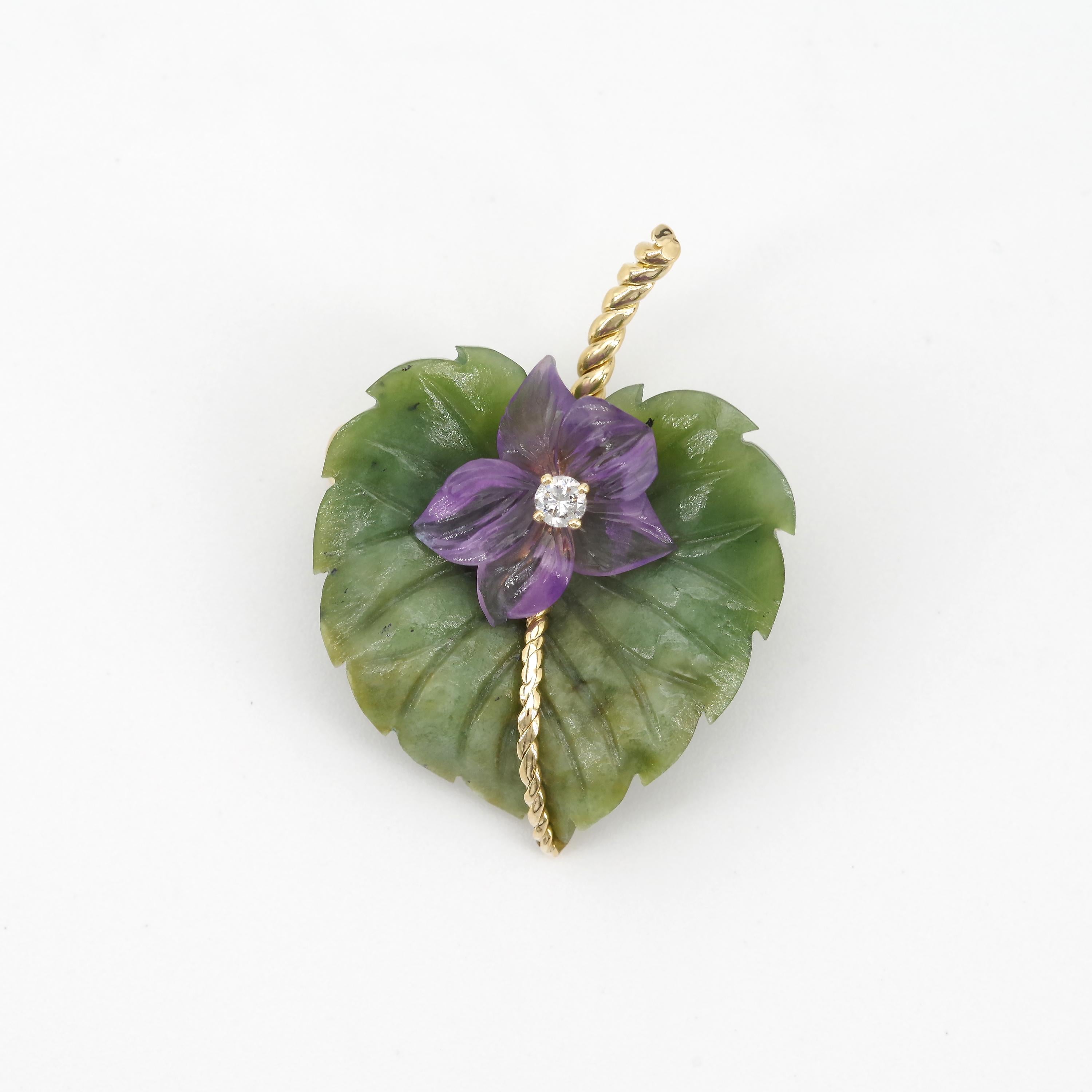 Modern Tiffany & Co. Jade and Amethyst Brooch with Diamond from Midcentury, Austria