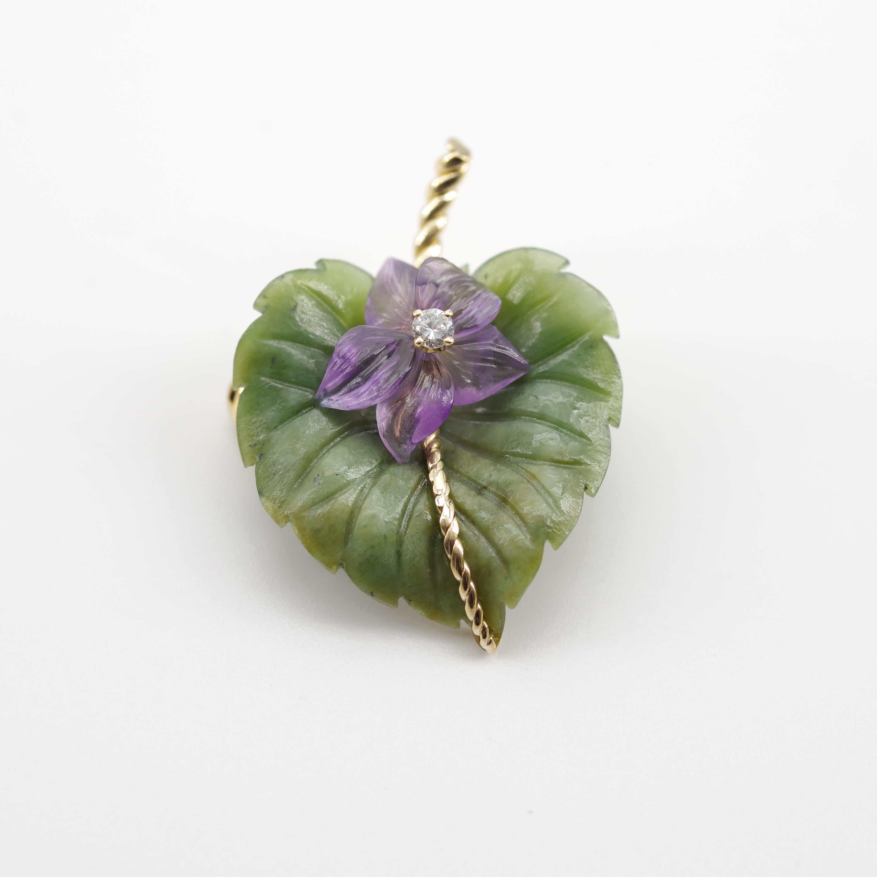 Tiffany & Co. Jade and Amethyst Brooch with Diamond from Midcentury, Austria In Good Condition In Southbury, CT