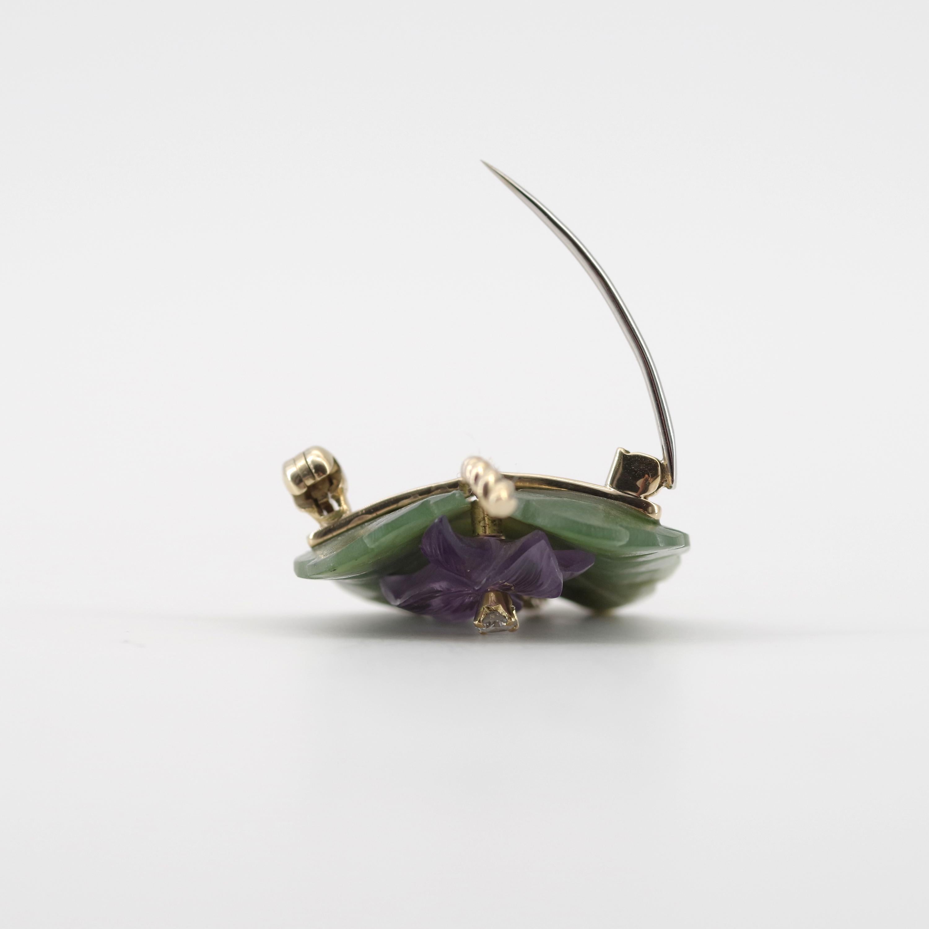 Tiffany & Co. Jade and Amethyst Brooch with Diamond from Midcentury, Austria 1