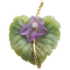 Tiffany & Co. Jade and Amethyst Brooch with Diamond from Midcentury, Austria