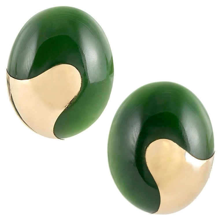 Tiffany and Co. Jade and Gold Earrings at 1stdibs