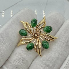 Tiffany & Co. Jade Brooch Pin 14 Karat Yellow Gold Antique Retro Tiffany