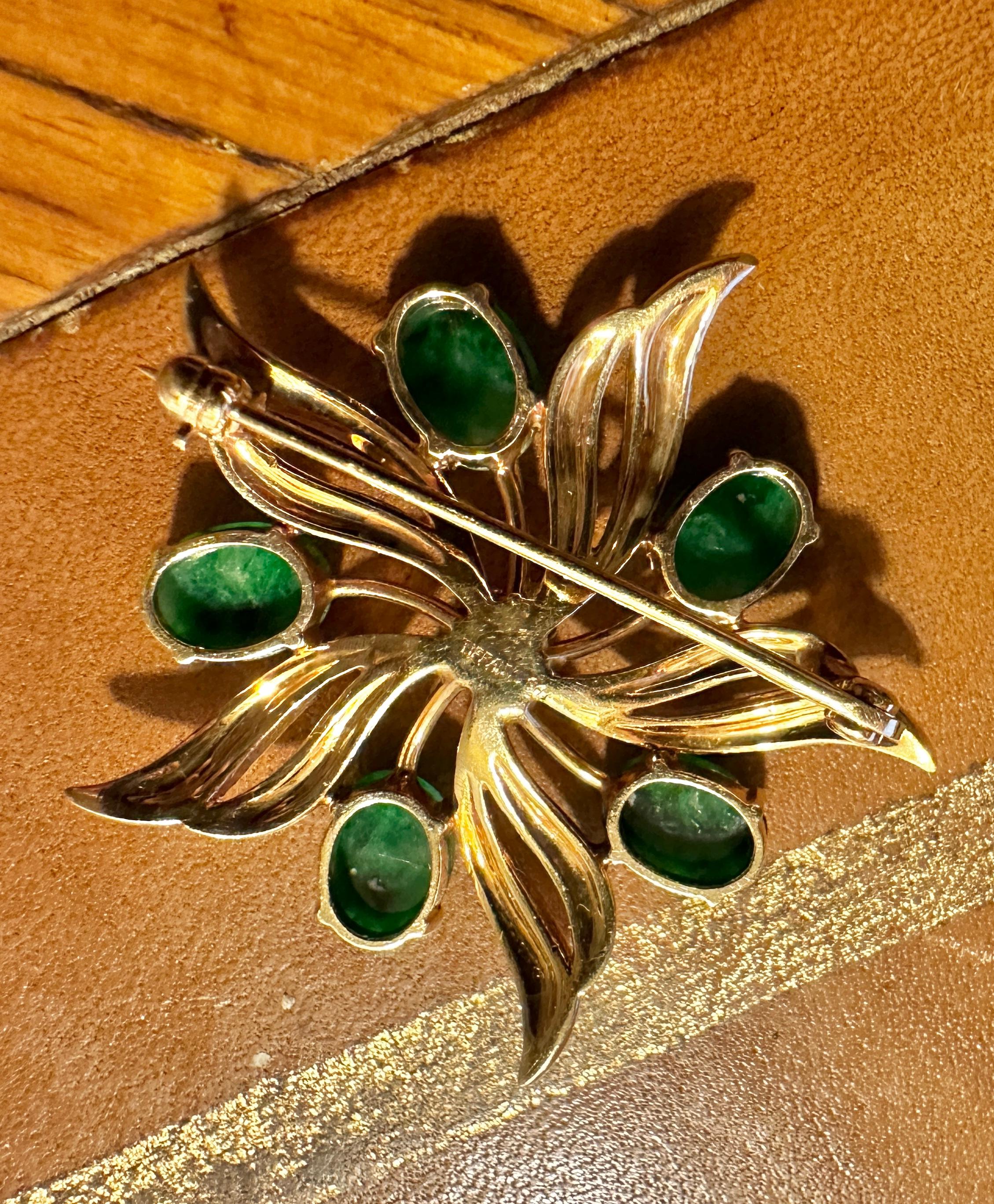 Tiffany & Co. Alfiler Broche Jade Oro Amarillo 14 Kilates Antiguo Retro Tiffany en venta 2