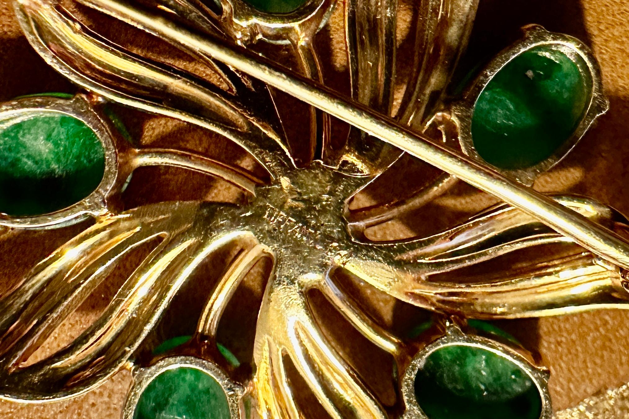 Tiffany & Co. Alfiler Broche Jade Oro Amarillo 14 Kilates Antiguo Retro Tiffany en venta 3