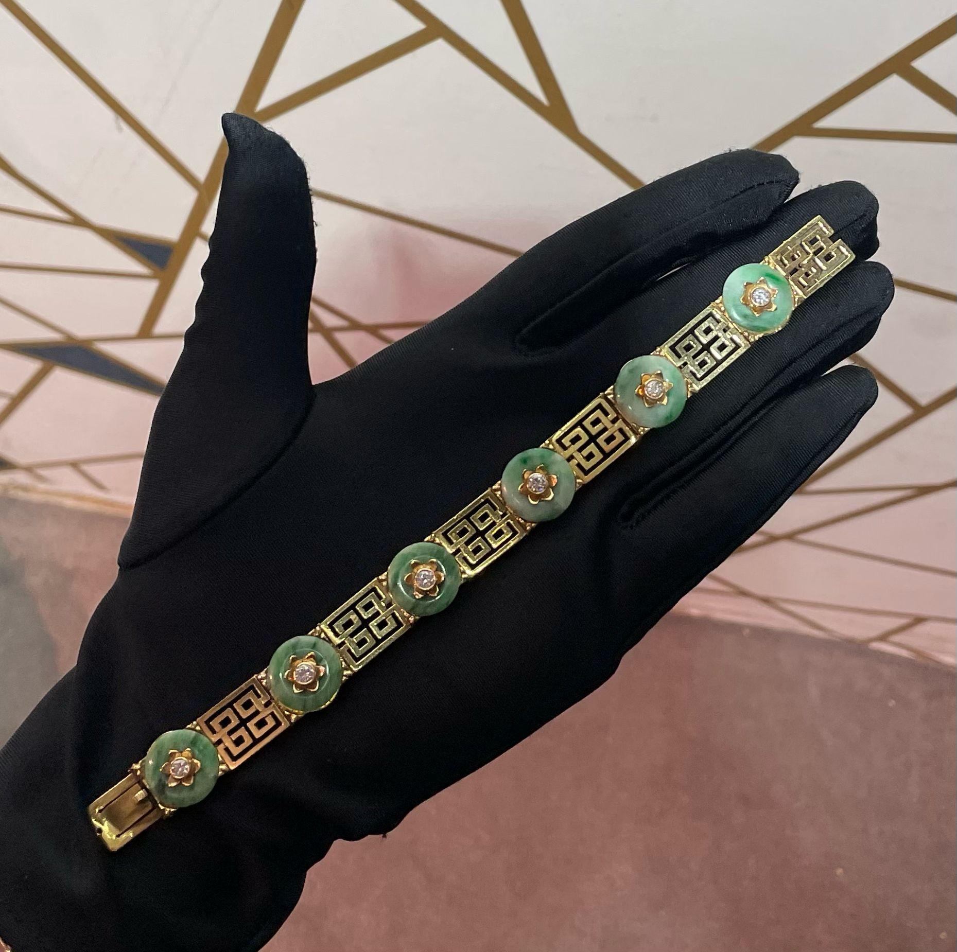 Tiffany & Co Jade & Diamond Gold Bracelet d'or  Excellent état - En vente à New York, NY