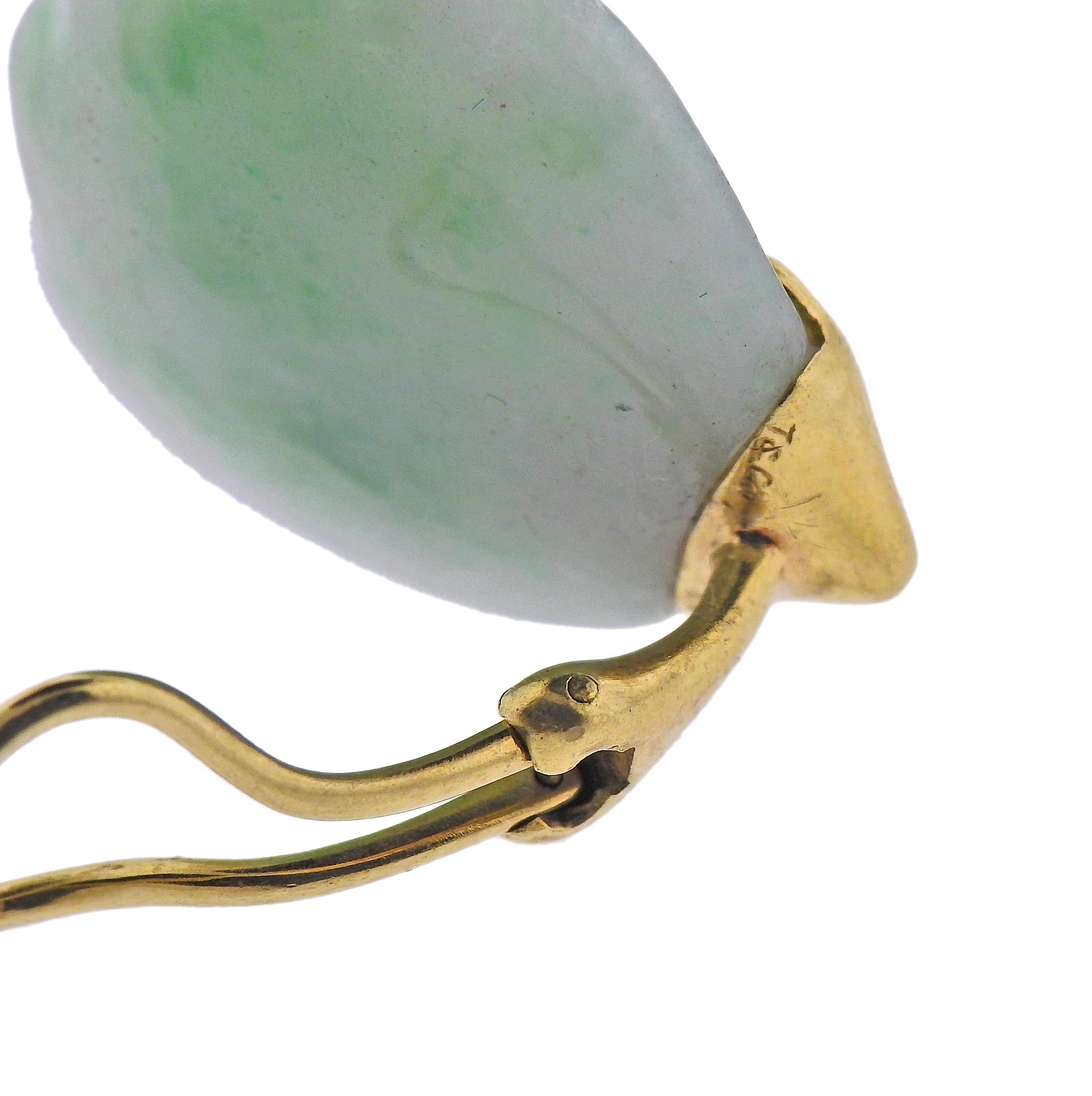 Round Cut Tiffany & Co. Jade Petal Gold Earrings