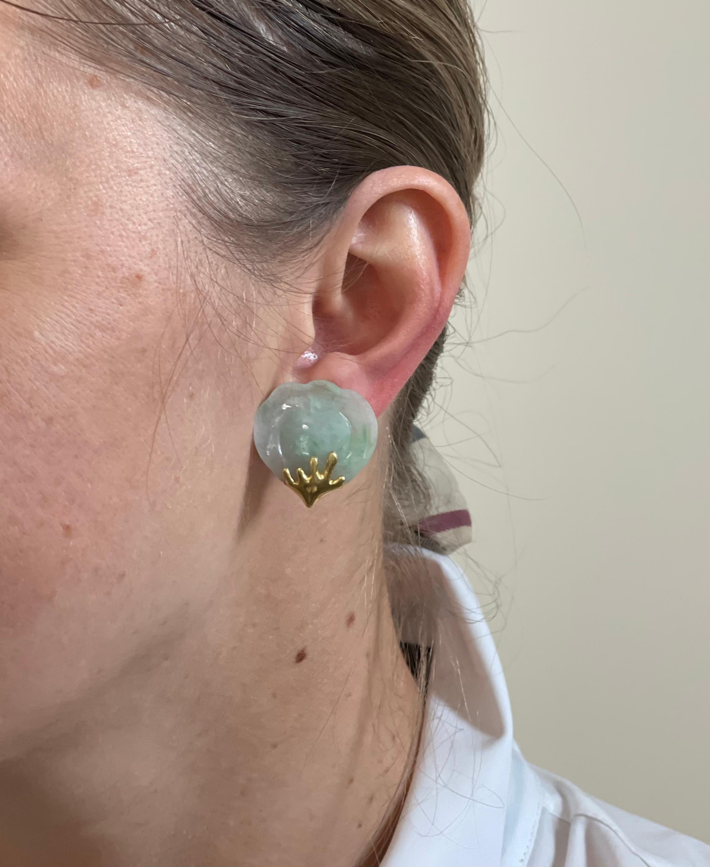 Tiffany & Co. Jade Petal Gold Earrings In Excellent Condition In New York, NY