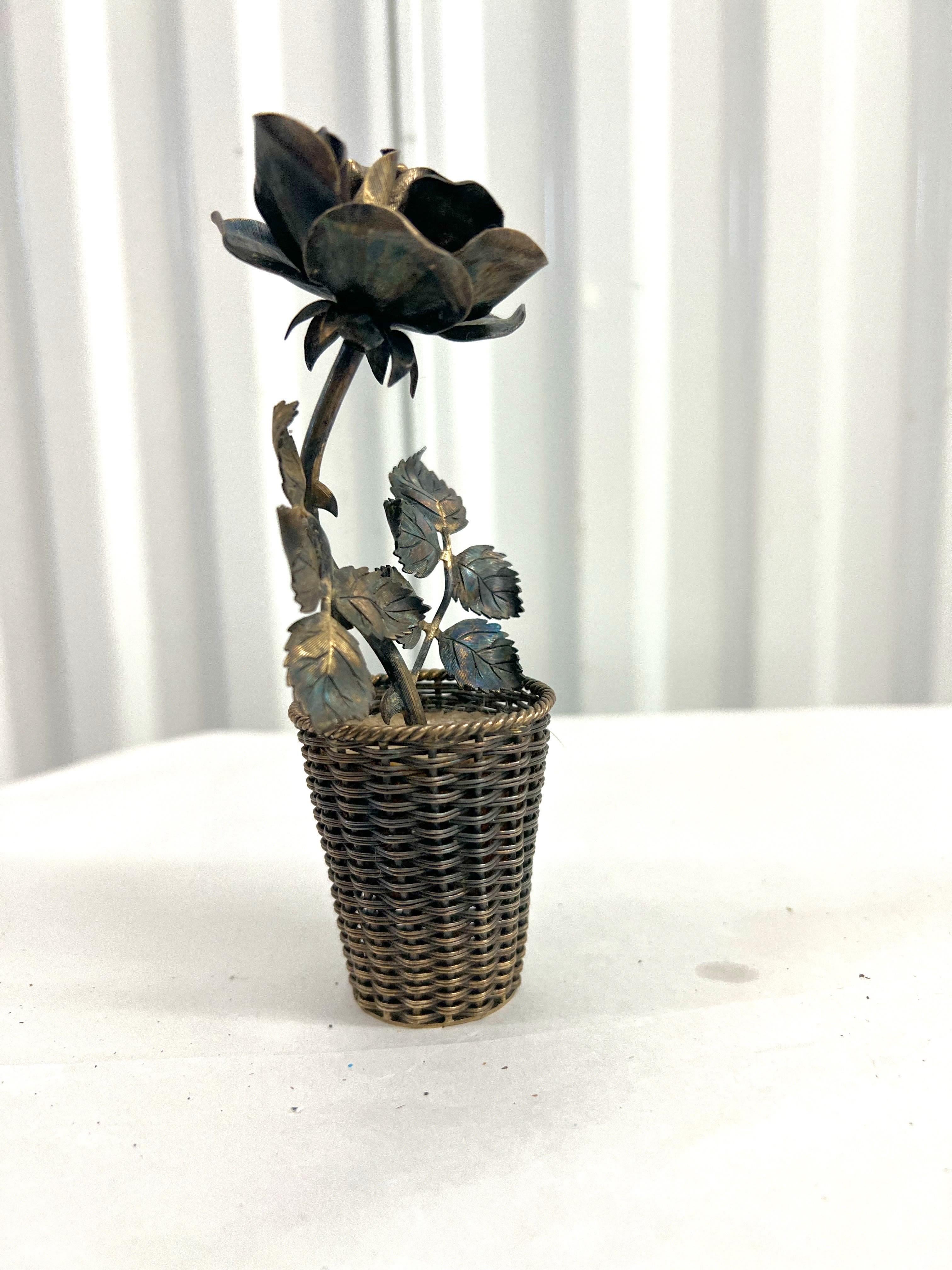 Mid-Century Modern Tiffany & Co Janna Thomas Sterling Silver Gilded Gold Potted Flower For Sale