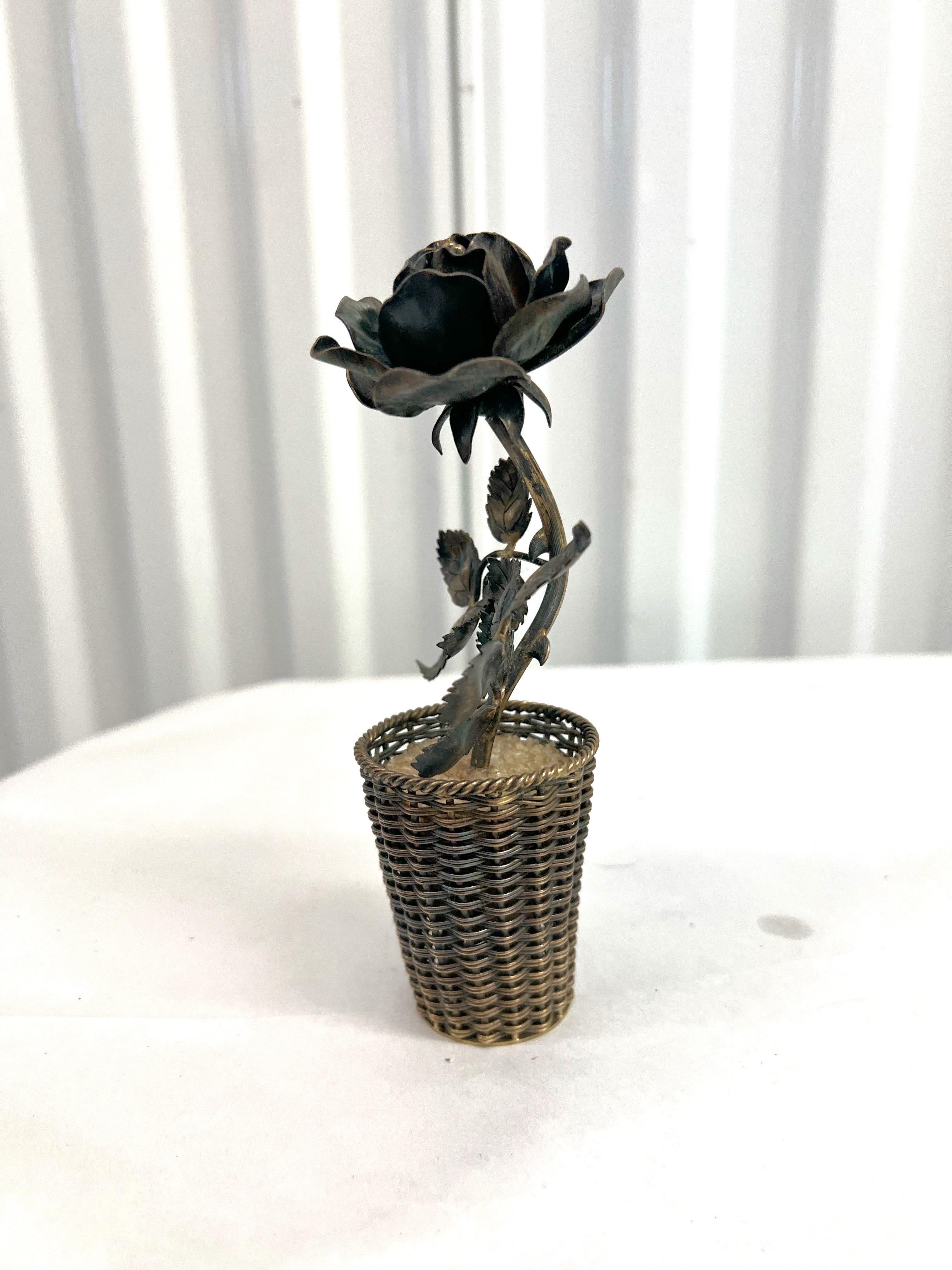 Tiffany & Co Janna Thomas Sterling Silver Gilded Gold Potted Flower In Good Condition For Sale In Charleston, SC