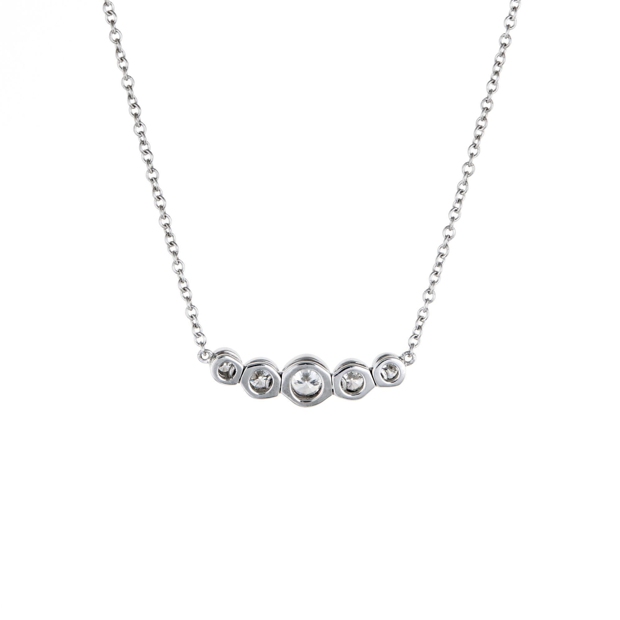 Finely detailed pre owned Tiffany & Co diamond jazz necklace, crafted in 950 platinum.  

5 round brilliant cut diamonds total an estimated 0.26 carats (estimated at F-G color and VVS2 clarity) 

The necklace is in excellent original condition and