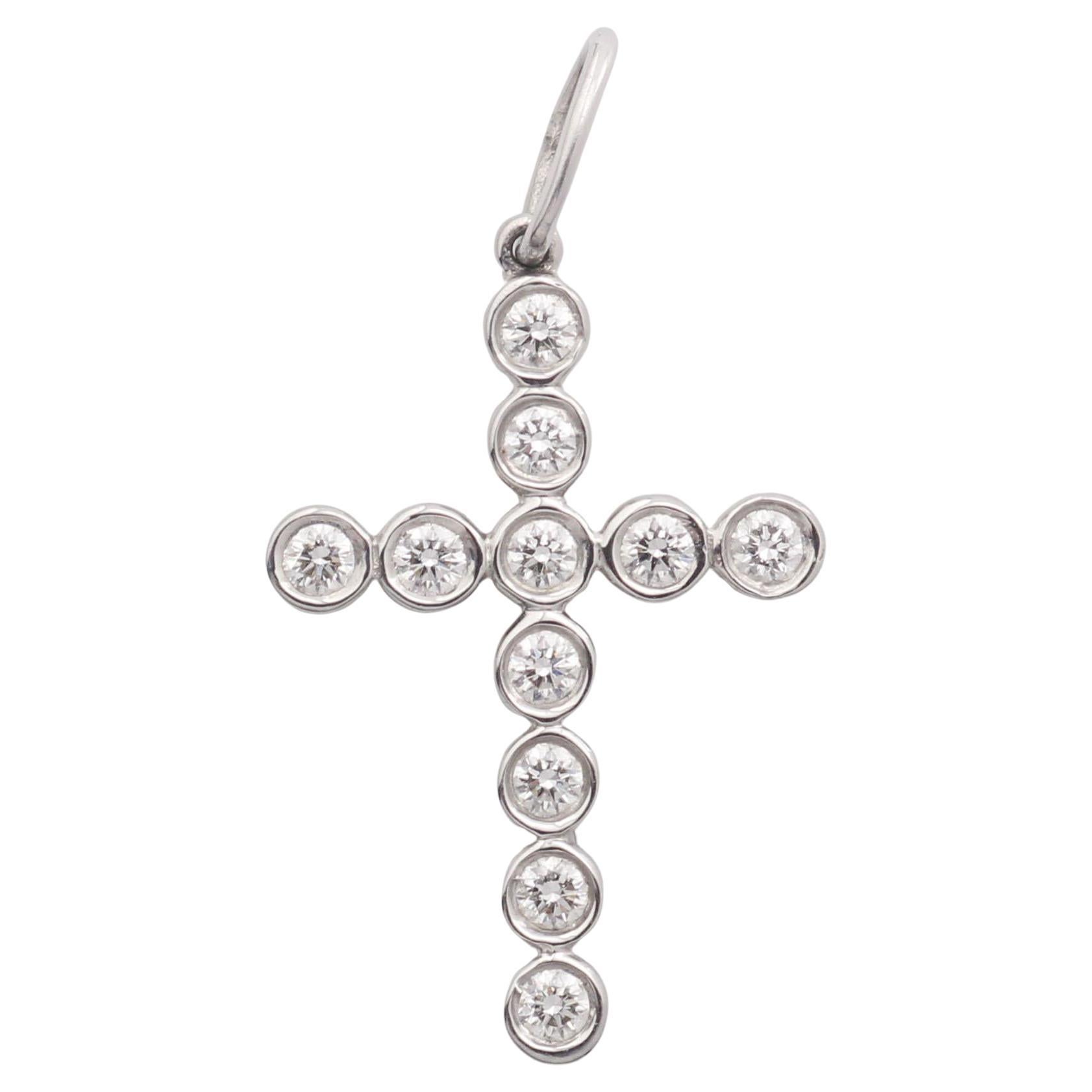 Tiffany 
Co. Jazz Bezel Set Diamant Platin Kreuz Anhänger Charm