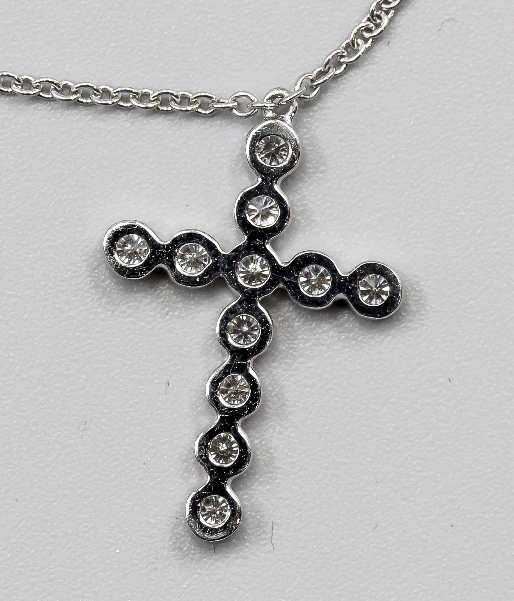 Brilliant Cut Tiffany & Co. Jazz Bezel Set Diamond Platinum Cross Pendant Necklace For Sale