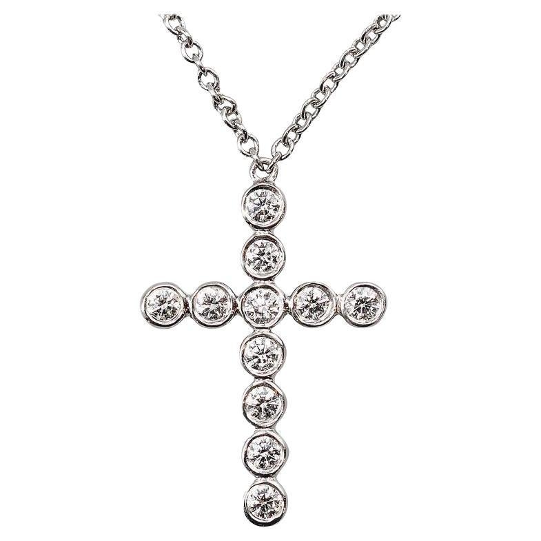 Tiffany & Co. Jazz Bezel Set Diamant Platin Kreuz Anhänger Halskette