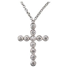 Tiffany & Co. Jazz Bezel Set Diamond Platinum Cross Pendant Necklace