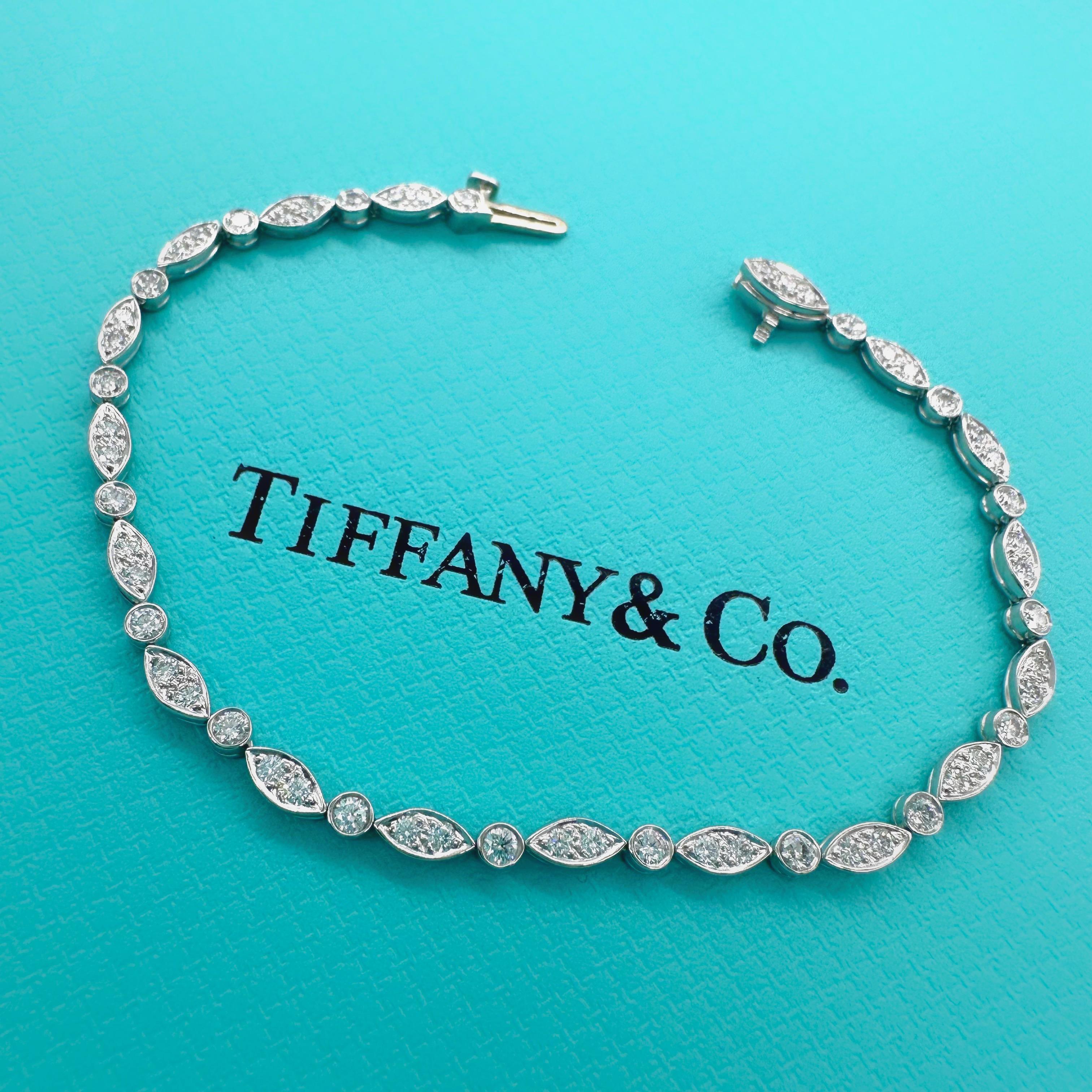 Tiffany & Co Jazz Collection 1.60 tcw Diamond Platinum Tennis Bracelet 11