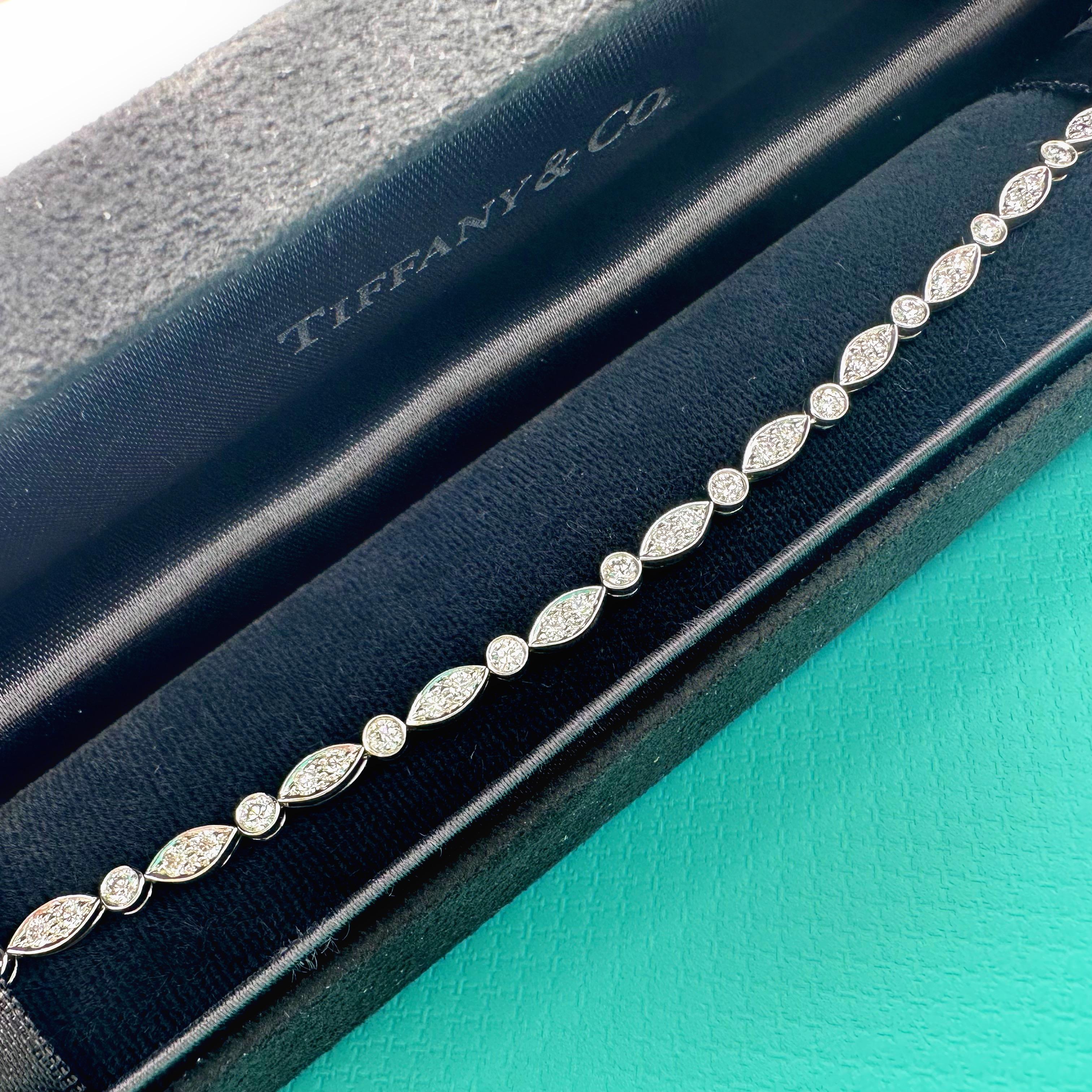 Tiffany & Co Jazz Collection 1.60 tcw Diamond Platinum Tennis Bracelet In Excellent Condition In San Diego, CA