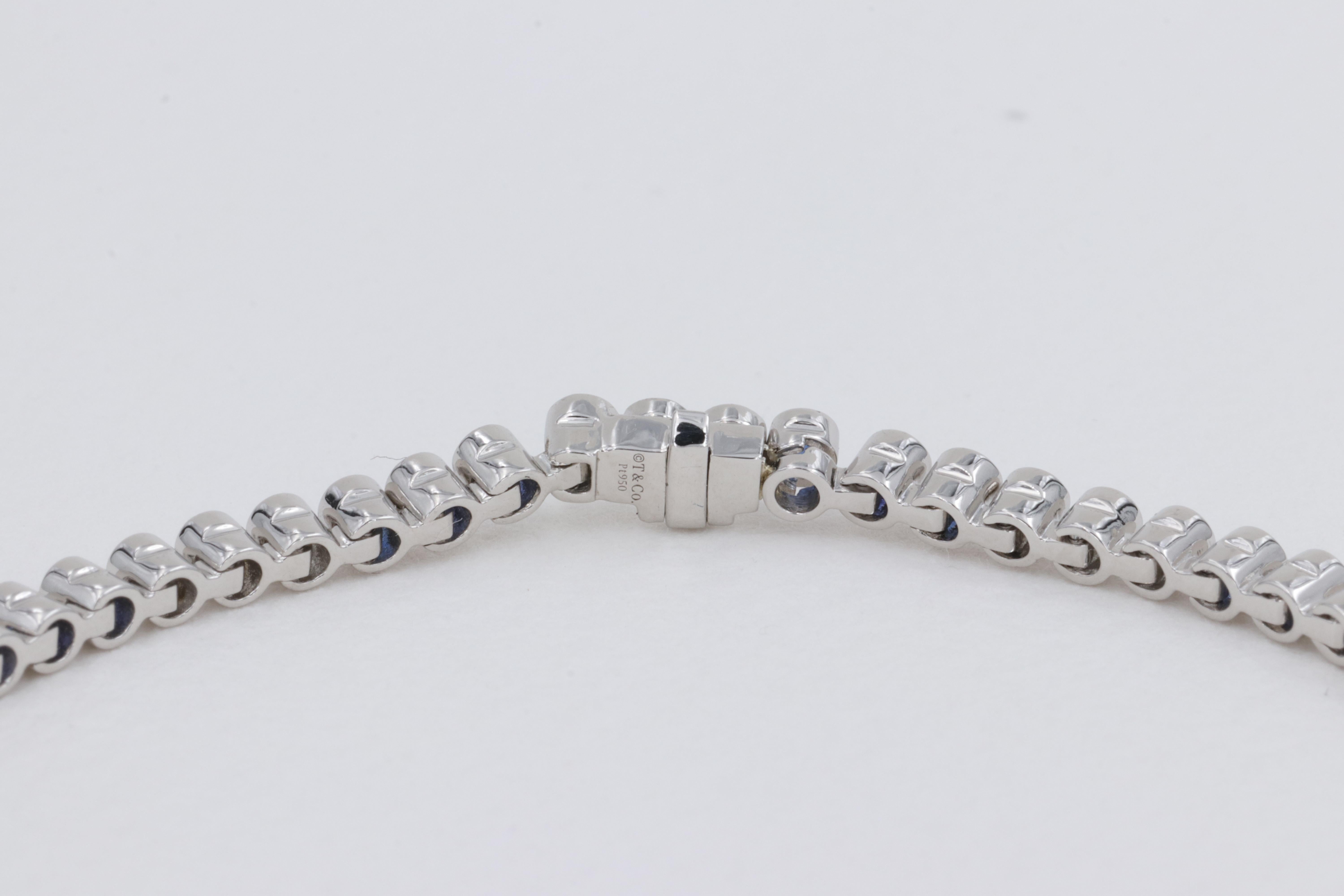Round Cut Tiffany & Co. Jazz Diamond and Sapphire Bezel Set Bracelet in Platinum in Box