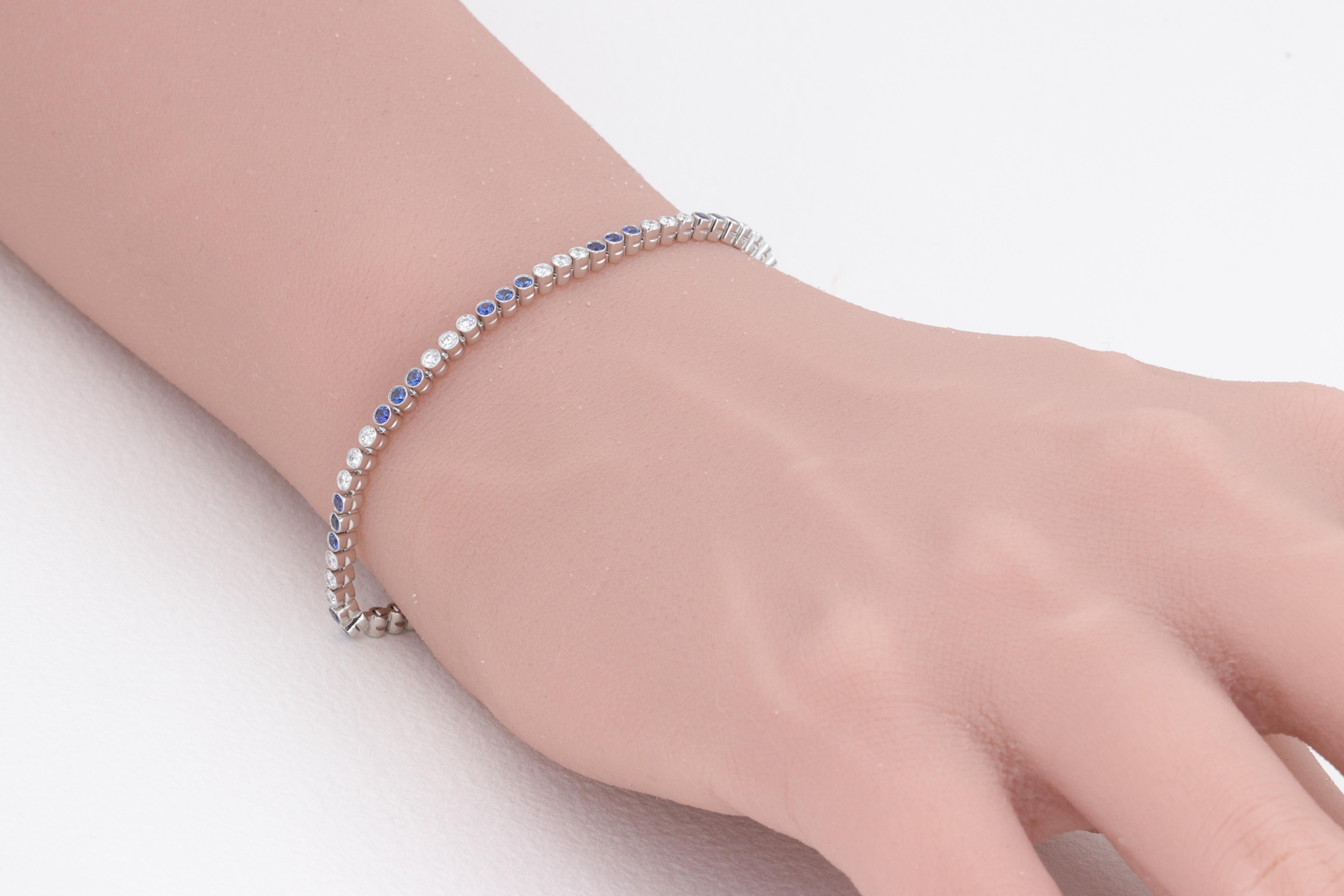 Women's or Men's Tiffany & Co. Jazz Diamond and Sapphire Bezel Set Bracelet in Platinum in Box