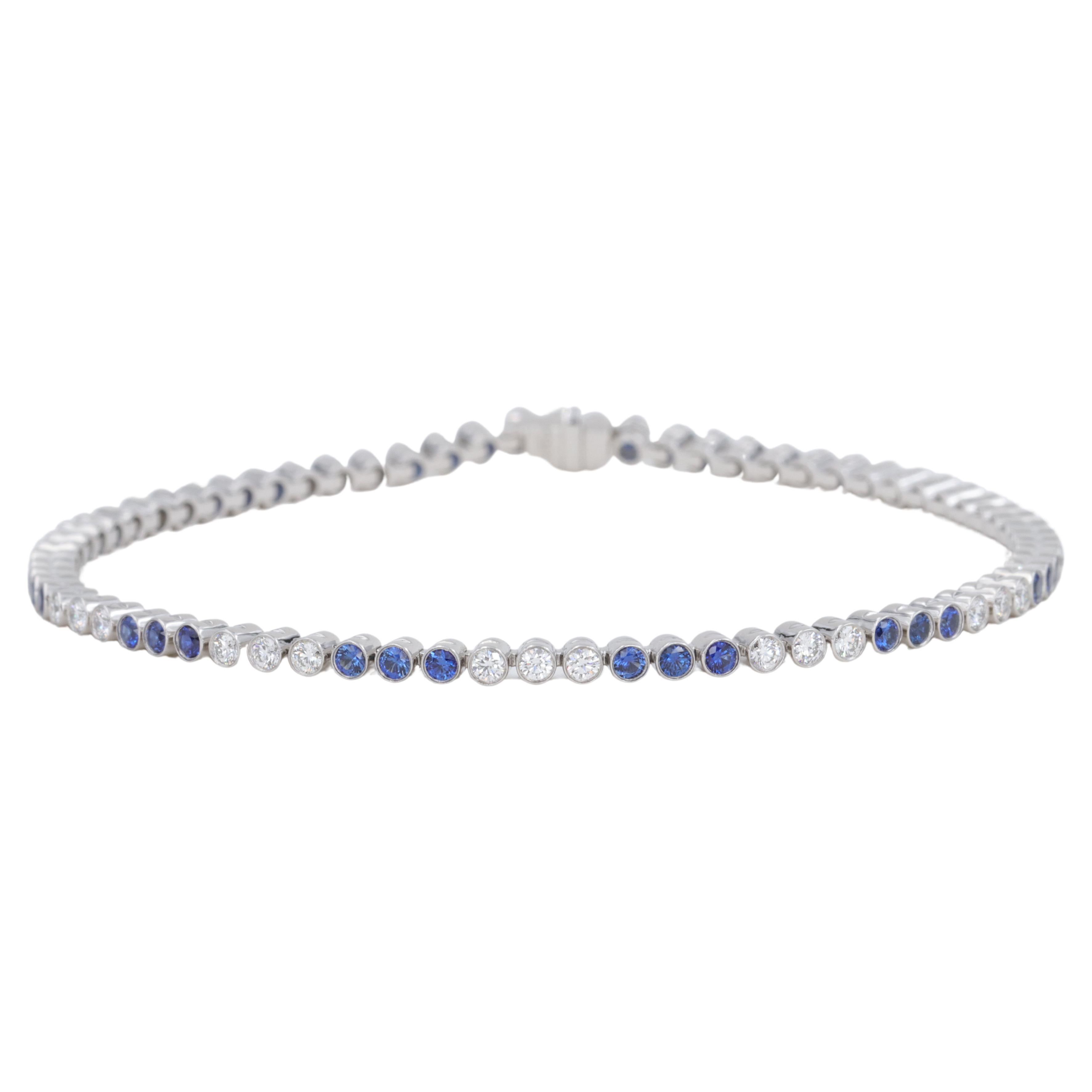 Tiffany & Co. Jazz Diamond and Sapphire Bezel Set Bracelet in Platinum in Box