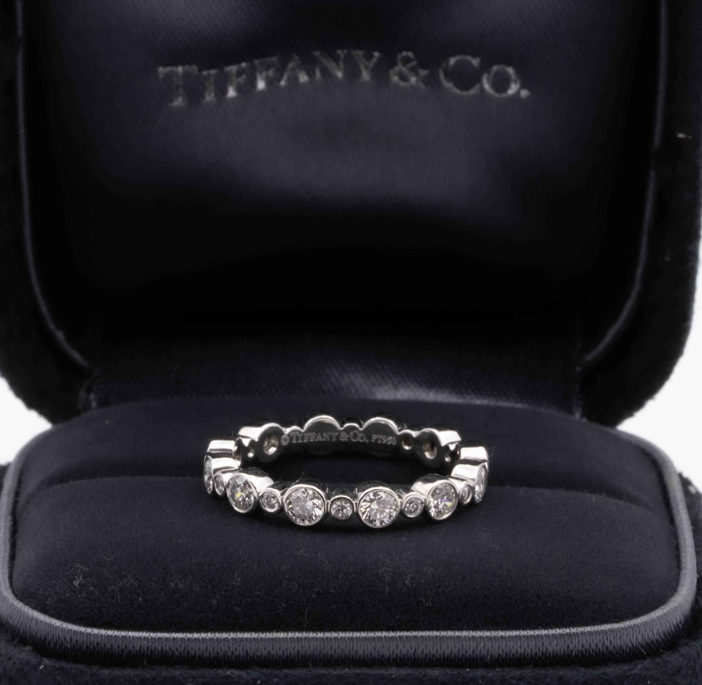 Round Cut Tiffany & Co. Platinum Jazz Diamond Band 24 Rounds Bezel Set 0.66 Cts Size 4.25
