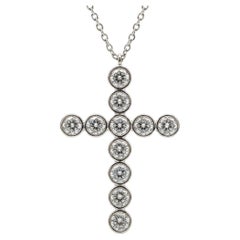 Tiffany & Co. Jazz Diamond Cross Pendant Necklace Platinum 1.30 Carat Total