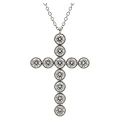 Tiffany & Co. Jazz Diamond Cross Pendant Necklace Platinum 1.30 Carat Total
