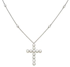 Tiffany & Co. Jazz Diamond Cross Pendant on Diamonds By The Yard Necklace 2 CTW