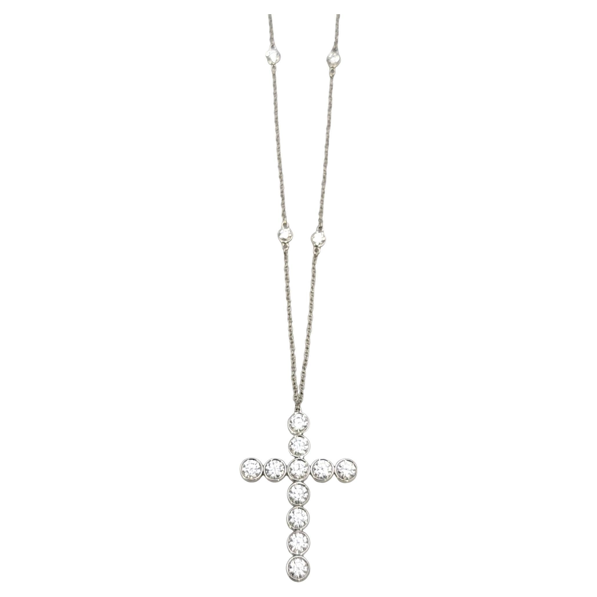 Contemporary Tiffany & Co. Jazz Diamond Cross Pendant on Diamonds By The Yard Necklace 2 CTW For Sale