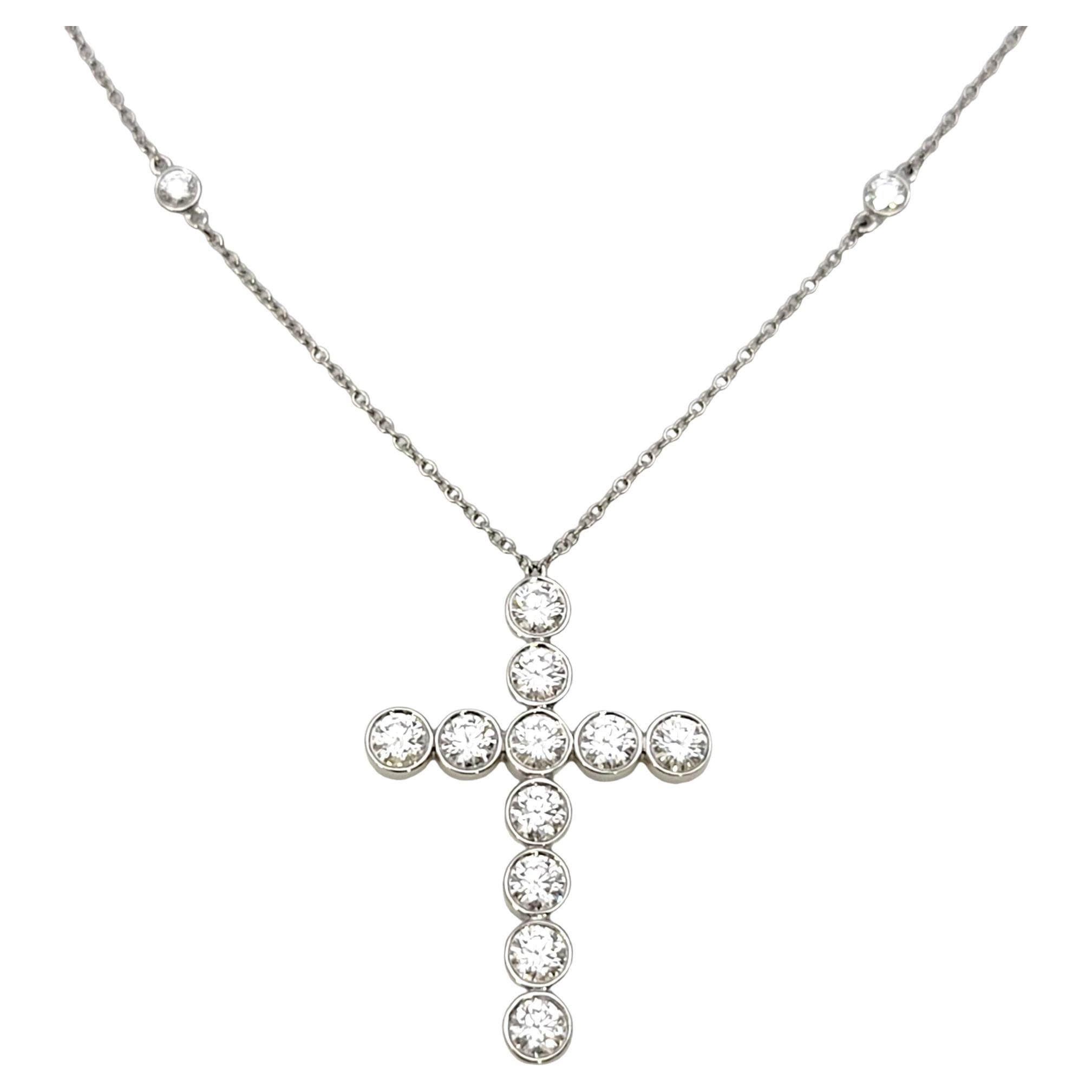 Tiffany & Co. Jazz Diamond Cross Pendant on Diamonds By The Yard Necklace 2 CTW For Sale
