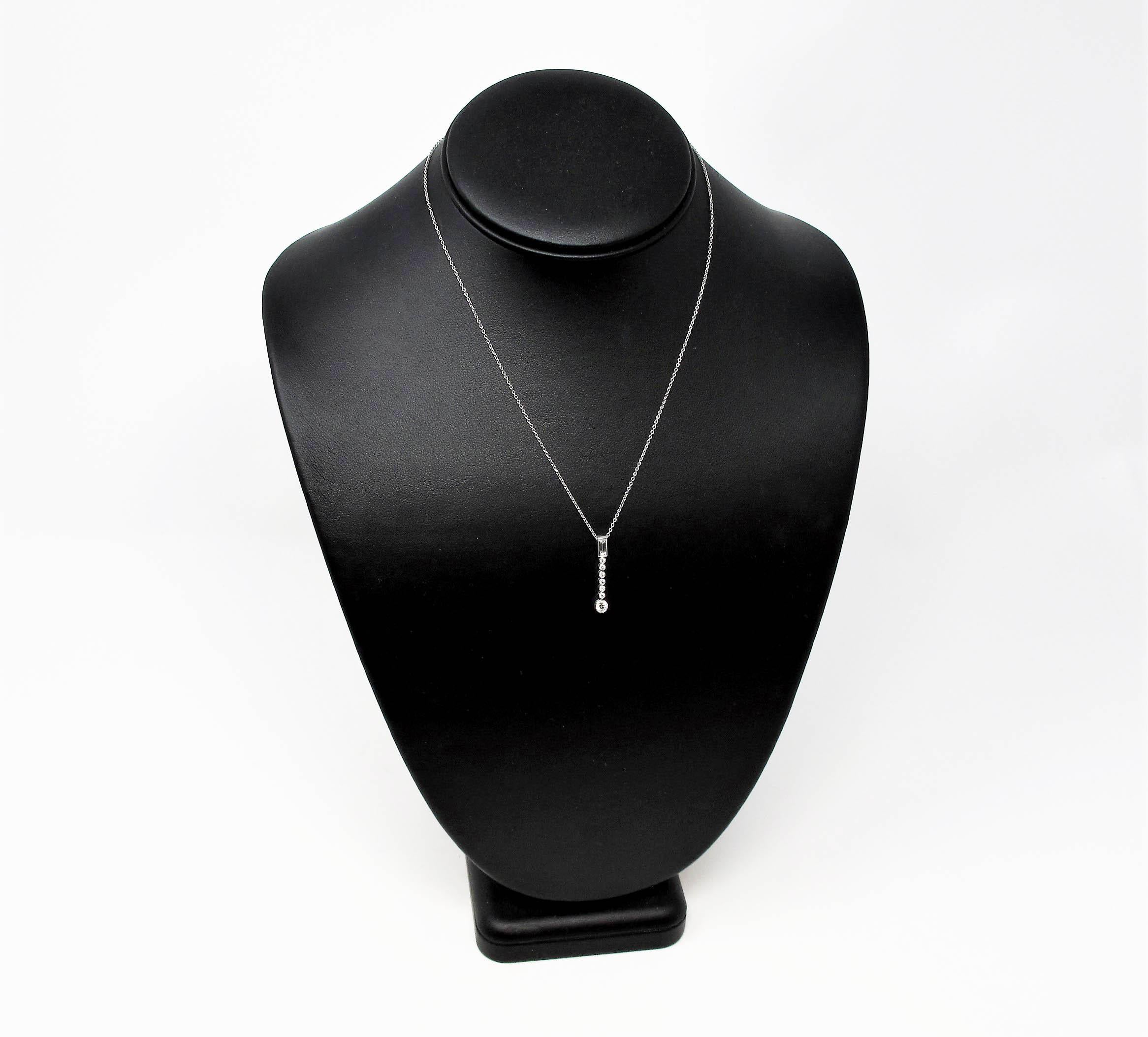 Round Cut Tiffany & Co. Jazz Diamond Drop Pendant in Platinum Necklace, circa 2003 For Sale