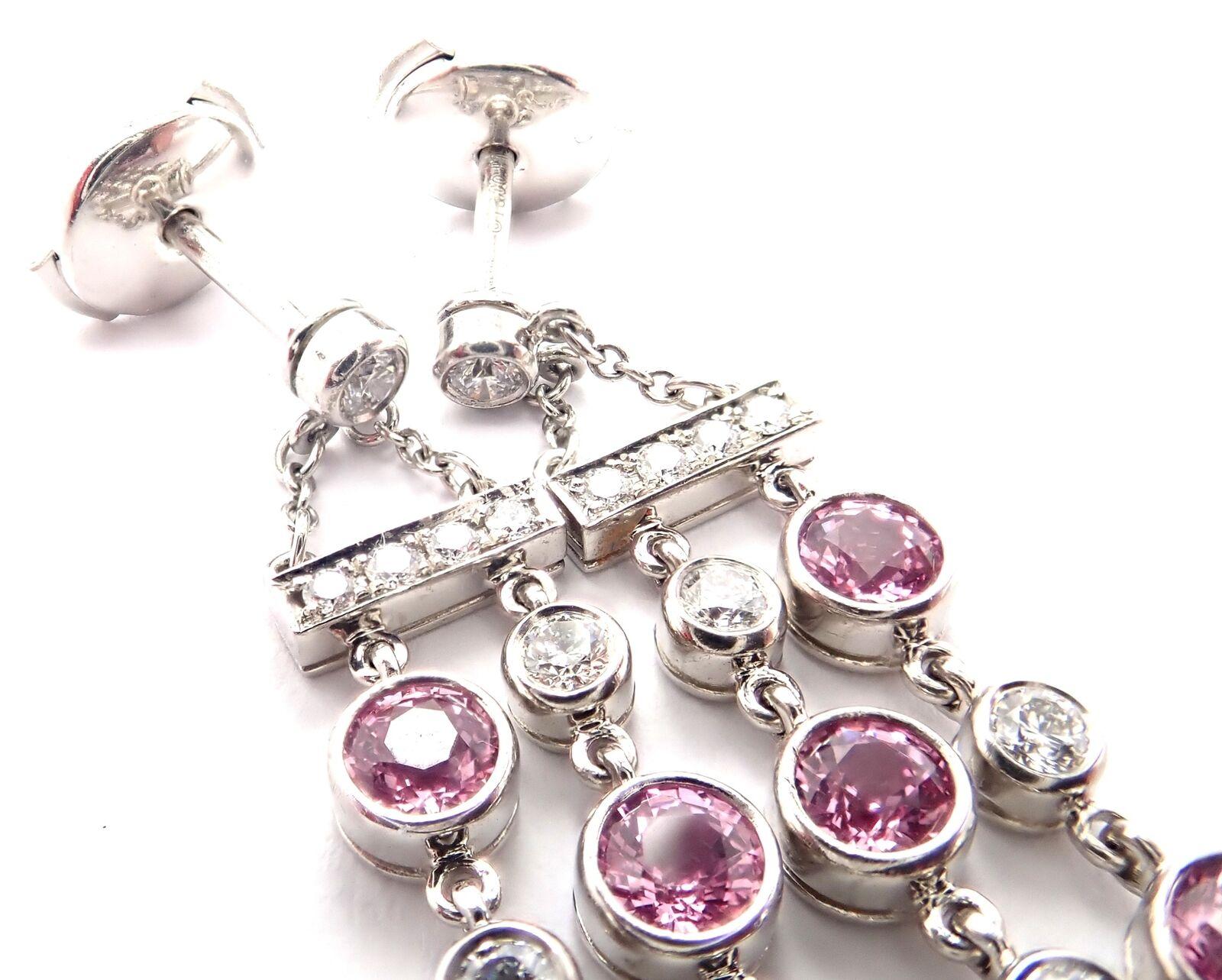 Brilliant Cut Tiffany & Co Jazz Diamond Pink Sapphire Platinum Drop Dangle Earrings