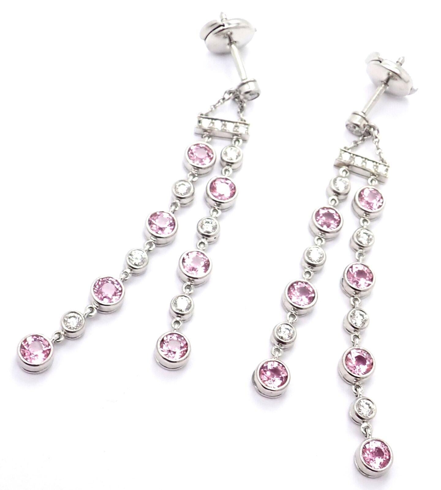 Tiffany & Co Jazz Diamond Pink Sapphire Platinum Drop Dangle Earrings In Excellent Condition In Holland, PA