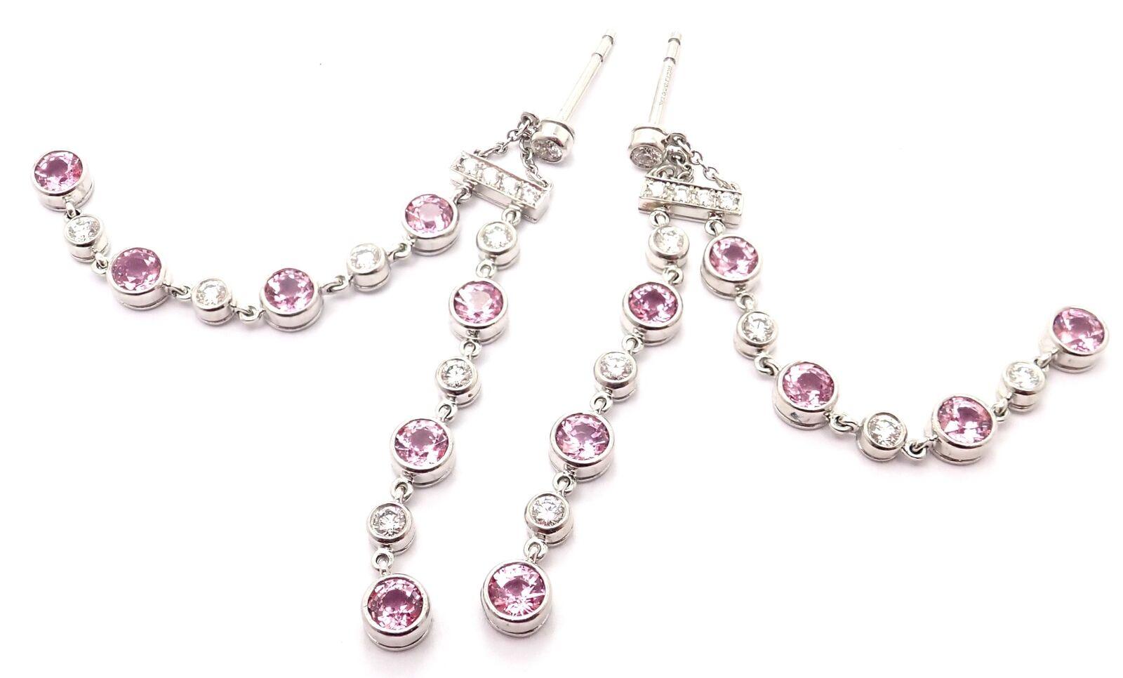Tiffany & Co Jazz Diamond Pink Sapphire Platinum Drop Dangle Earrings 4