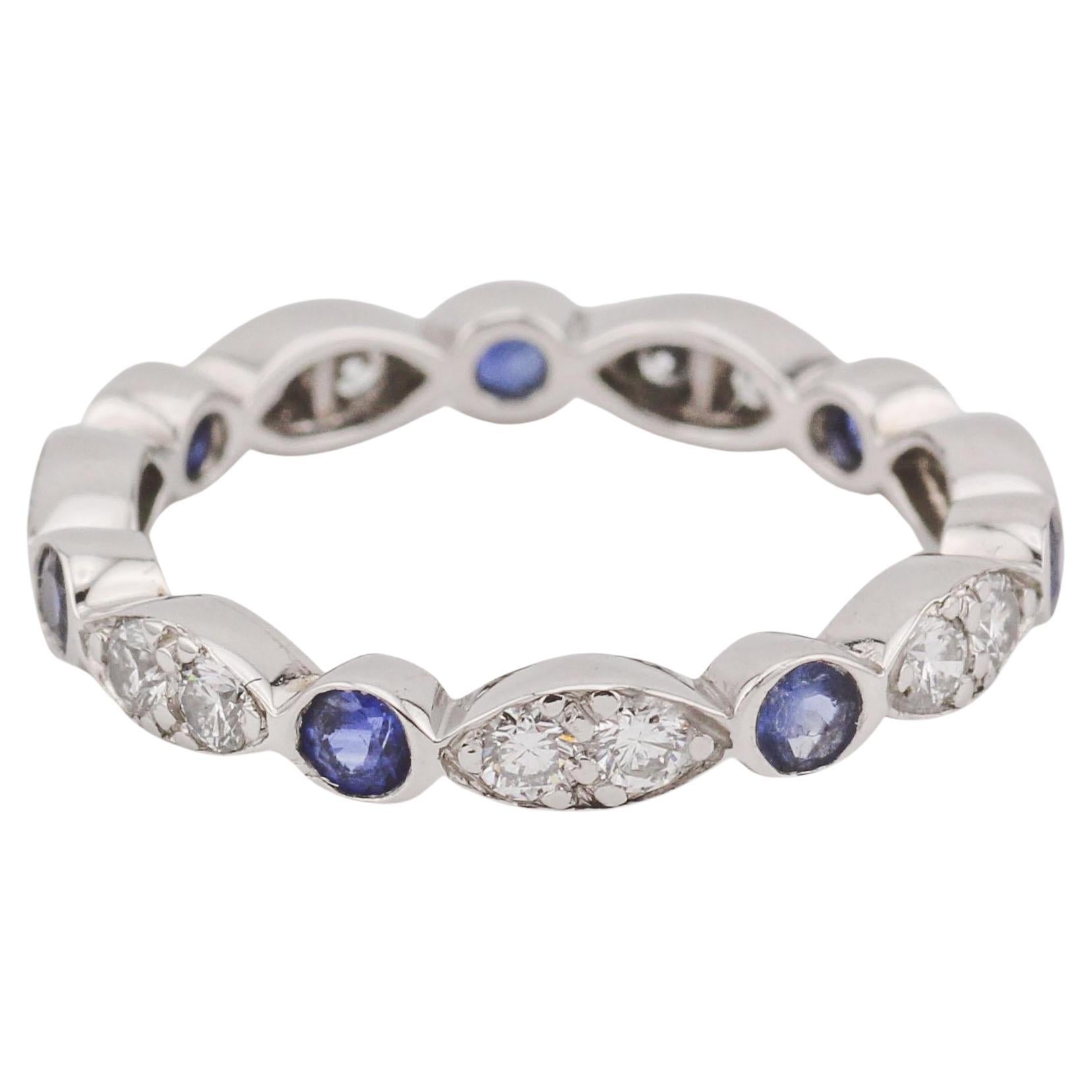 Tiffany & Co. Jazz Diamond Sapphire Platinum Eternity Band Size 4.25