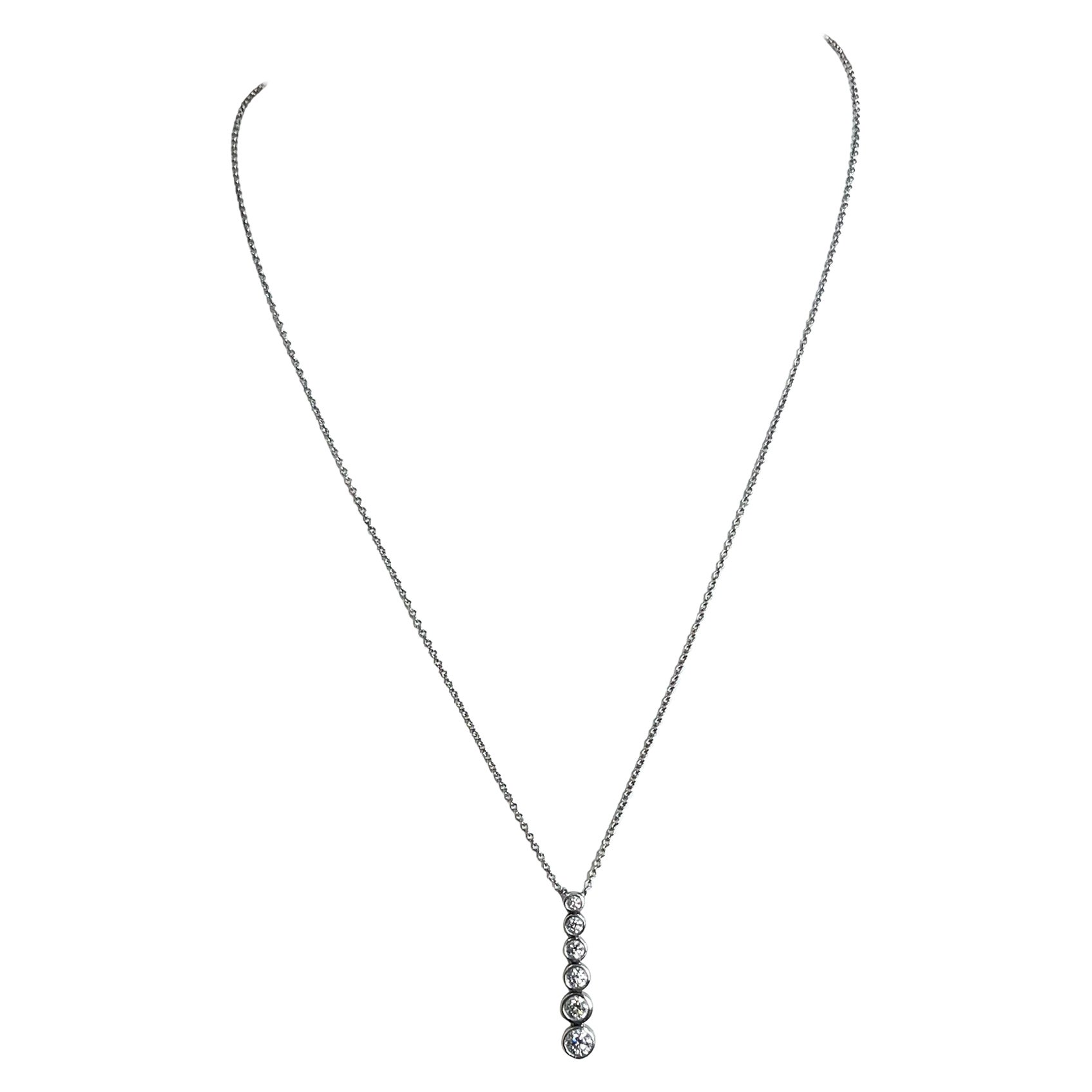 Tiffany & Co. Jazz Graduated Drop Diamond Pendant Platinum Chain Necklace