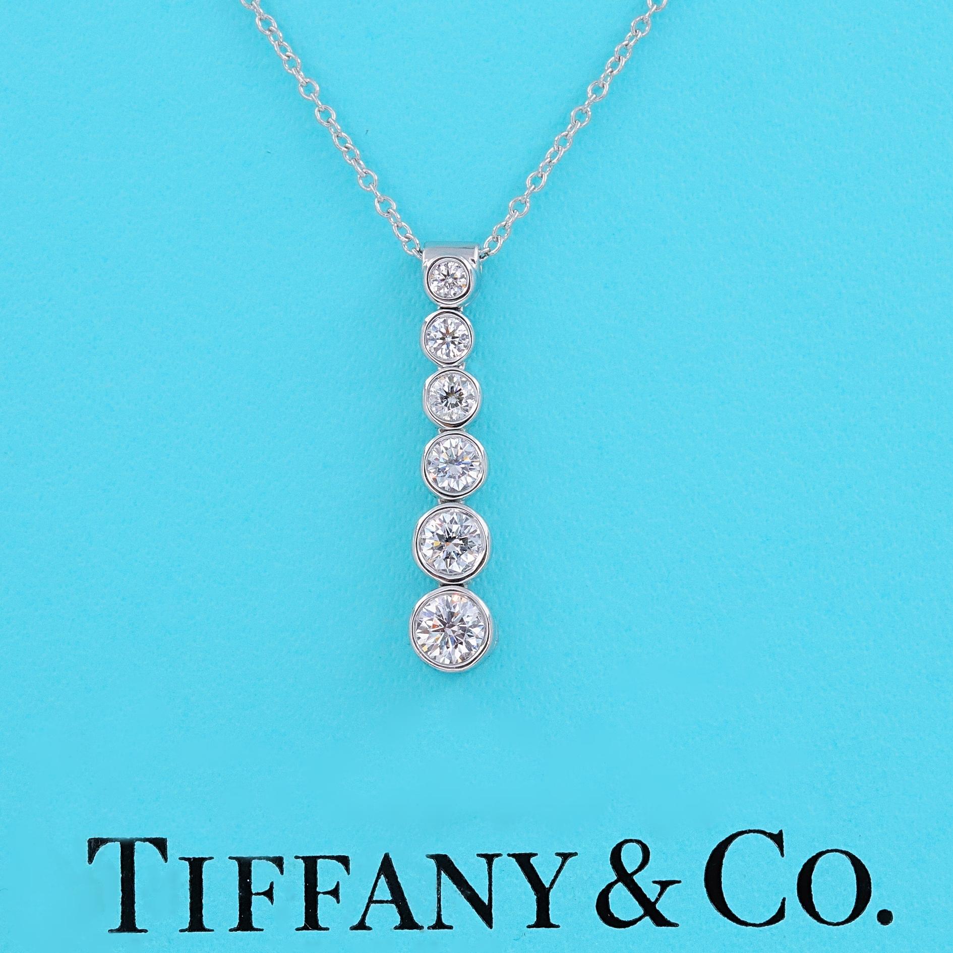 Tiffany & Co Jazz Graduated Round Diamond Drop Pendant Necklace Platinum 0.45tcw 2