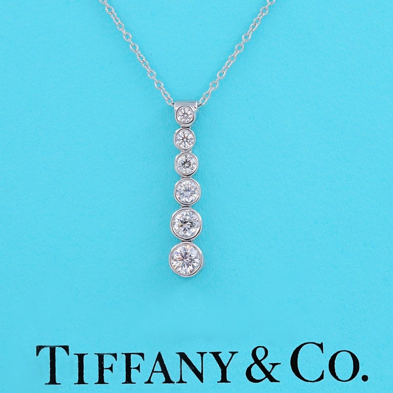 Tiffany and Co Jazz Graduated Round Diamond Drop Pendant Necklace